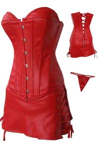 Free-Shipping-Ladies-Plus-Size-Sexy-Red-Leather-Corset-Dress-LB1120R-Size-S-M-L-XL
